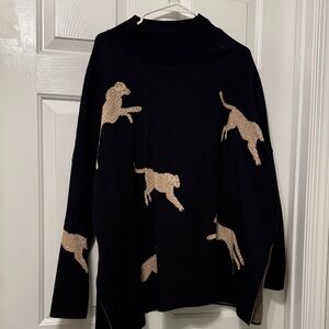 Entro Black Sweater with Tan Animal Pattern